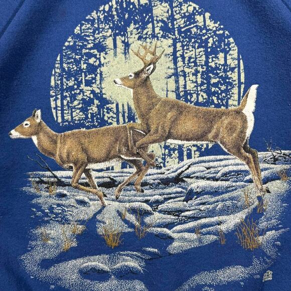 Vintage Reindeer Nature Sweatshirt Mens L Blue 90s Animals USA Made - Picture 3 of 8